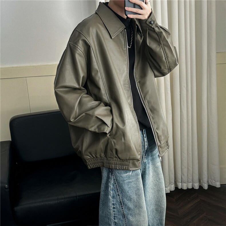 现货主推高质量皮衣外套男宽松皮夹克机车服A026P95加绒P105,男装夹克,电商A351