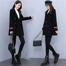 双面绒大衣女双排扣宽松休闲2021年新款中长款外套，女装毛呢外套，香水丽阁