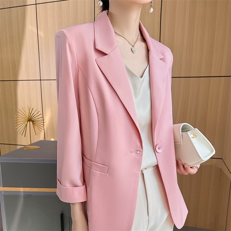 时尚百搭轻薄款女士西装外套简约优雅气质修身显瘦小西服,女装西装,明成直播供货