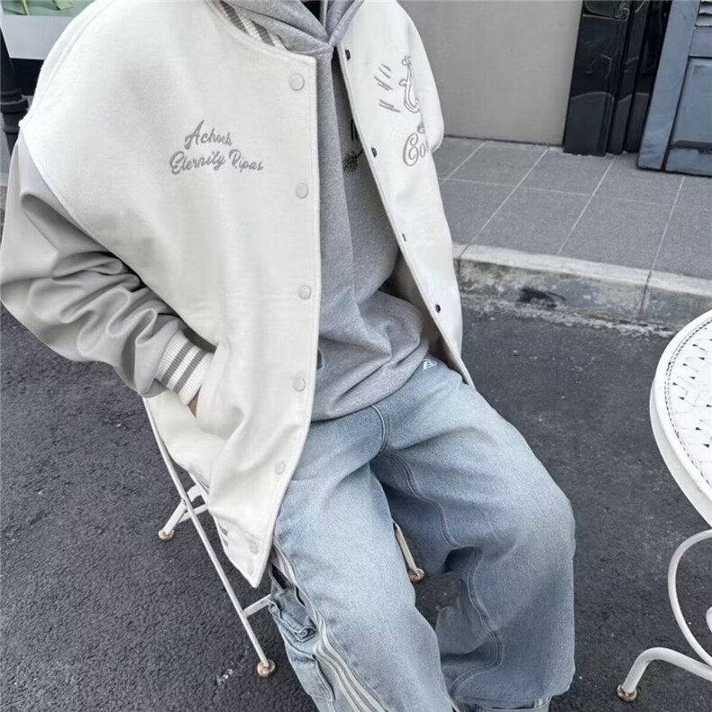 简约流行新款原宿ins慵懒潮美式字母刺绣皮袖夹克日系潮流时尚,男装夹克,星座715-4