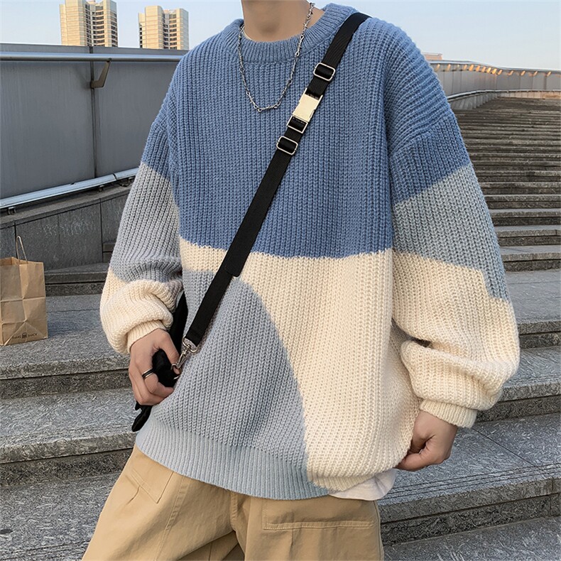 2023秋冬小众潮牌针织衫男慵懒风线衣撞色宽松毛衣外套M1067-P40,男装针织衫/毛衣,星座512-2