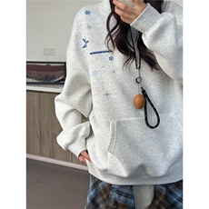 美式复古雪花星星连帽卫衣女设计感宽松休闲百搭上衣WY1073P50，男装卫衣，星座1013-5