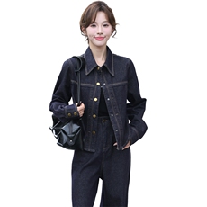 现货气质显瘦女装高级感24年新款秋季高端欧货牛仔喇叭腿裤两件套，女装套装/套裙，潮流依族