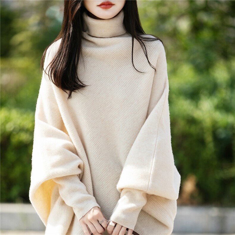 2025百搭时尚简约高领蝙蝠袖羊毛针织衫，女装羊毛衫，蒙特羊绒