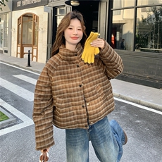 韩系巨好看格子羽绒服女2025冬季新款加厚立领休闲小个子面包服，女装羽绒服，2D014
