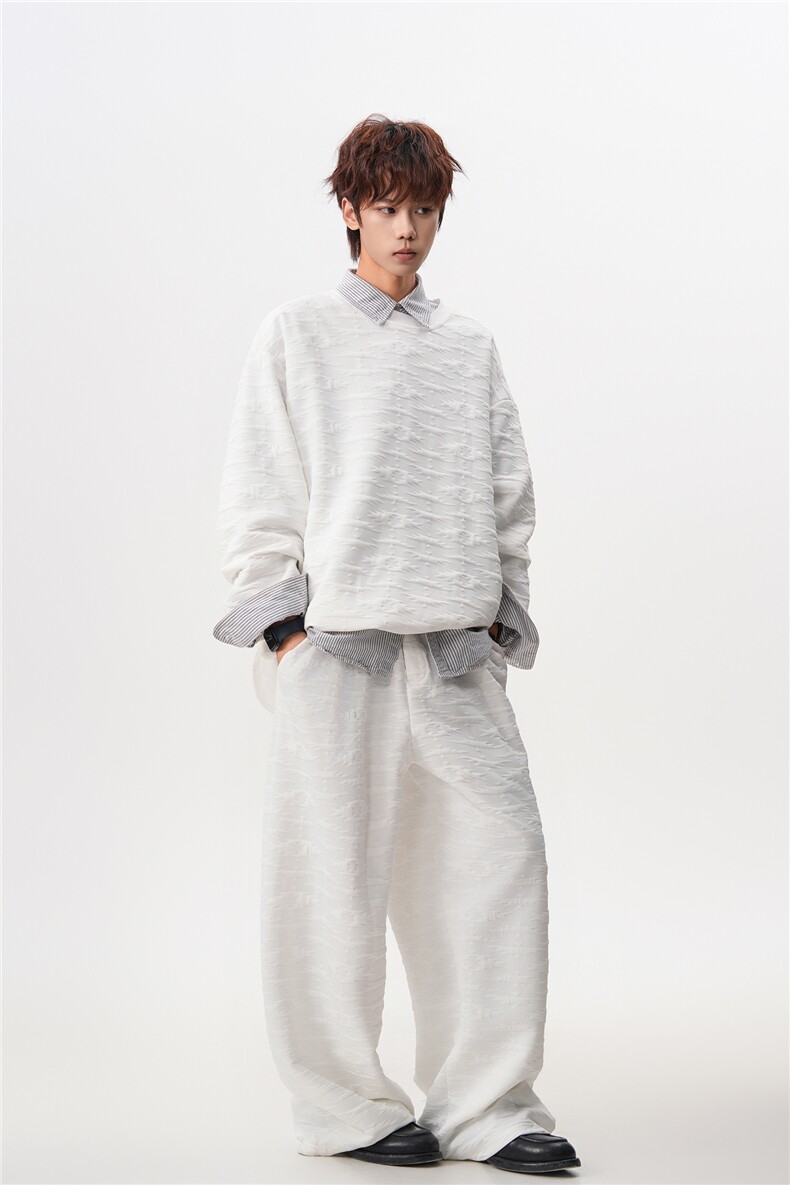 8XL-M春季复古宽松廓形立体民族风提花奶白色运动套装男TZ105P88,男装T恤,电商D206-1