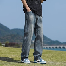 做旧牛仔裤男款美式复古vibe裤子潮牌宽松直筒休闲长裤51044-p45，男装牛仔裤，星座1008-1