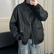 主推现货PU皮夹克外套宽松皮衣A351-AP2401-P110，男装夹克，电商A351