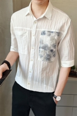 男士中袖衬衫夏季新款时尚百搭休闲衬衣薄款上衣C1702-P68，男装衬衫，电商A237