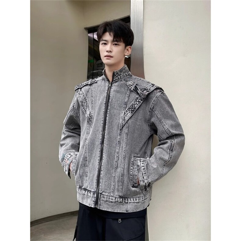 JK8636-P70美式复古水洗做旧牛仔外套炸街小众设计感街头,男装工装外套,电商B323A