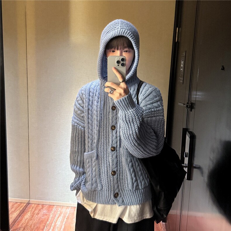 姣花纹麻花高克重连帽毛衣男女25秋季慵懒高级感针织开衫外套,男装针织衫/毛衣,星座506A