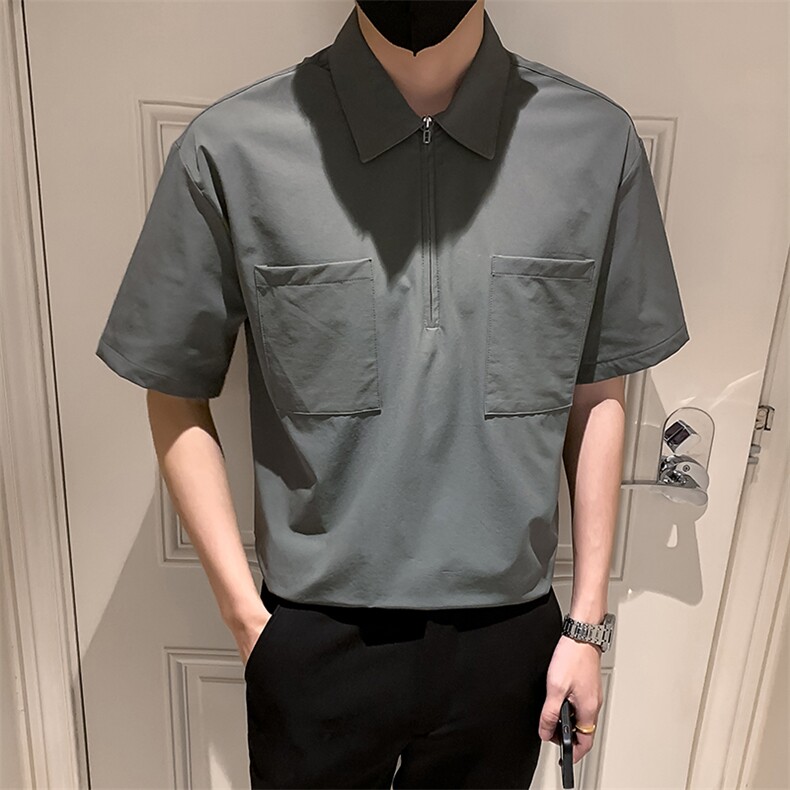 墨绿2023夏装社会小伙男士纯色短袖衬衫男衬衣潮C3301-P58控价78,男装衬衫,电商A108