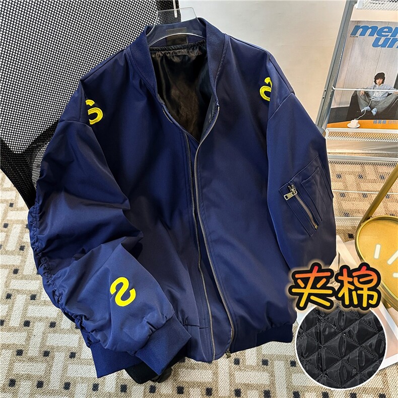 加绒加厚冬款男立领棉衣字母刺绣夹棉保暖棉服外套MA8091 P85图片