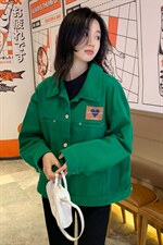 绿色牛仔短外套女港风设计感廓形时髦夹克时尚韩版小清新上衣，女装短外套，梦懿尔