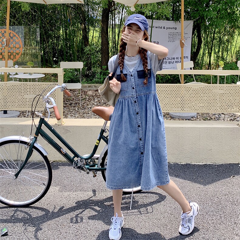 减龄牛仔背带裙套装女2023夏季新款温柔风设计感别致小个子连衣裙,女装套装/套裙,菡迪欧娜