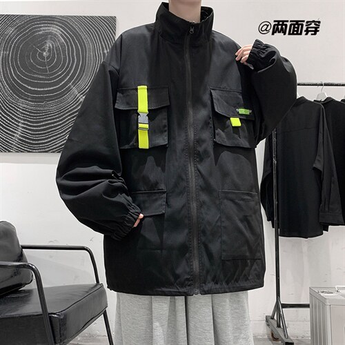 港风ins秋季大码口袋潮酷男工装外穿夹克上衣 JK80 P85 限118图片