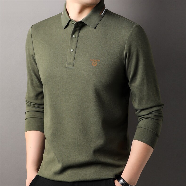 F83067莫代尔含羊毛拉链门襟翻领长袖POLO磨毛保暖刺绣LOGO,男装Polo衫,钱塘207-1