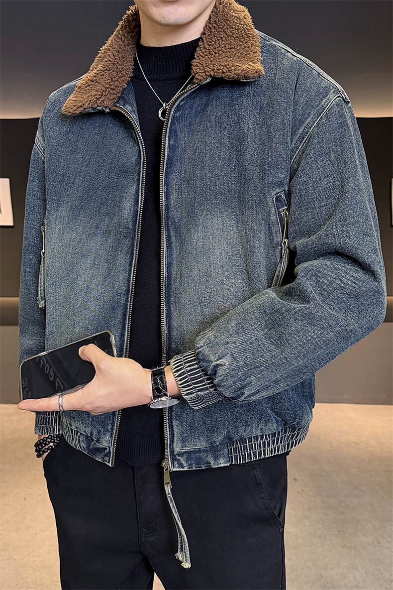 潮牌字母压花加绒加厚牛仔外套男冬装休闲男夹克B317/J619/P175,男装工装外套,电商B317