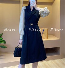 肩袖手工定钻连衣裙，女装连衣裙，米社