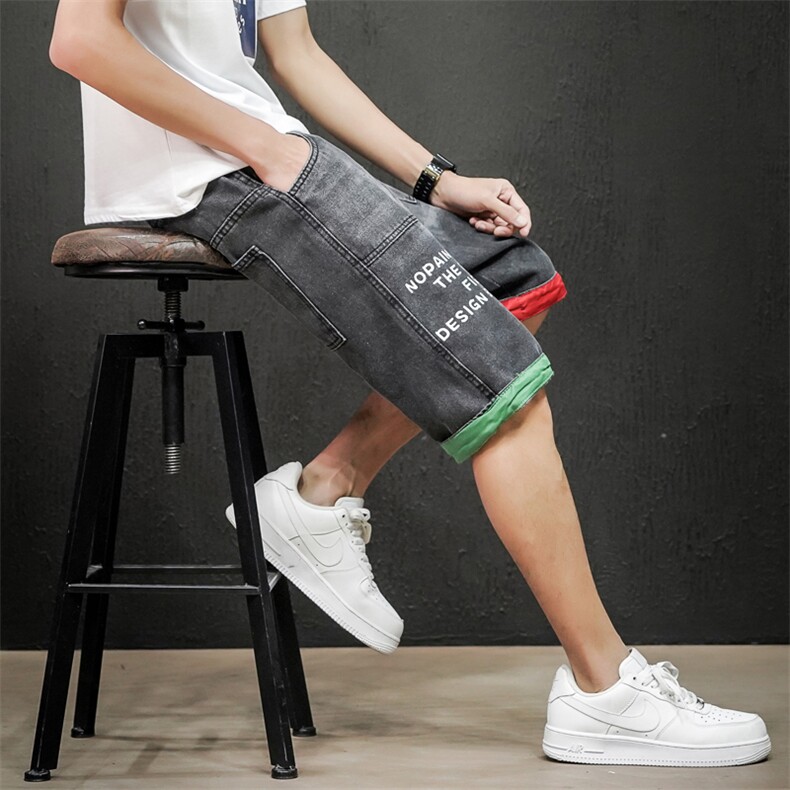 xz103A-d022-P45黑墙大码夏季长裤破洞,男装牛仔裤,星座103A