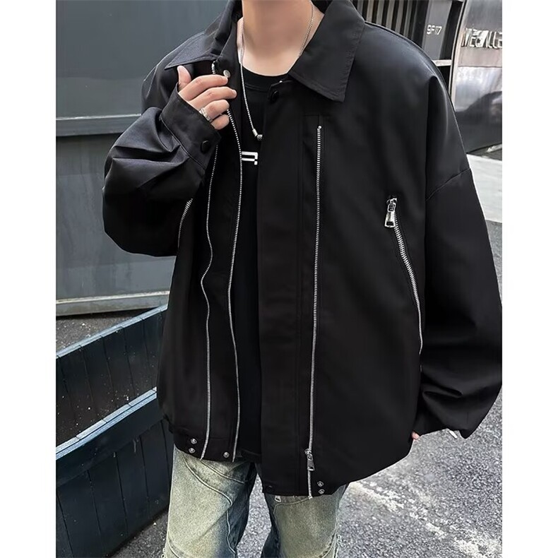 拉链口袋冲锋衣夹克男韩版潮流宽松百搭2024秋冬ins外套W6179-P64,男装夹克,星座412-2