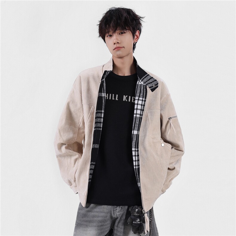 秋季工装夹克休闲潮牌双色灯芯试翻领休闲外套A436-6115-P85,男装夹克,电商A436