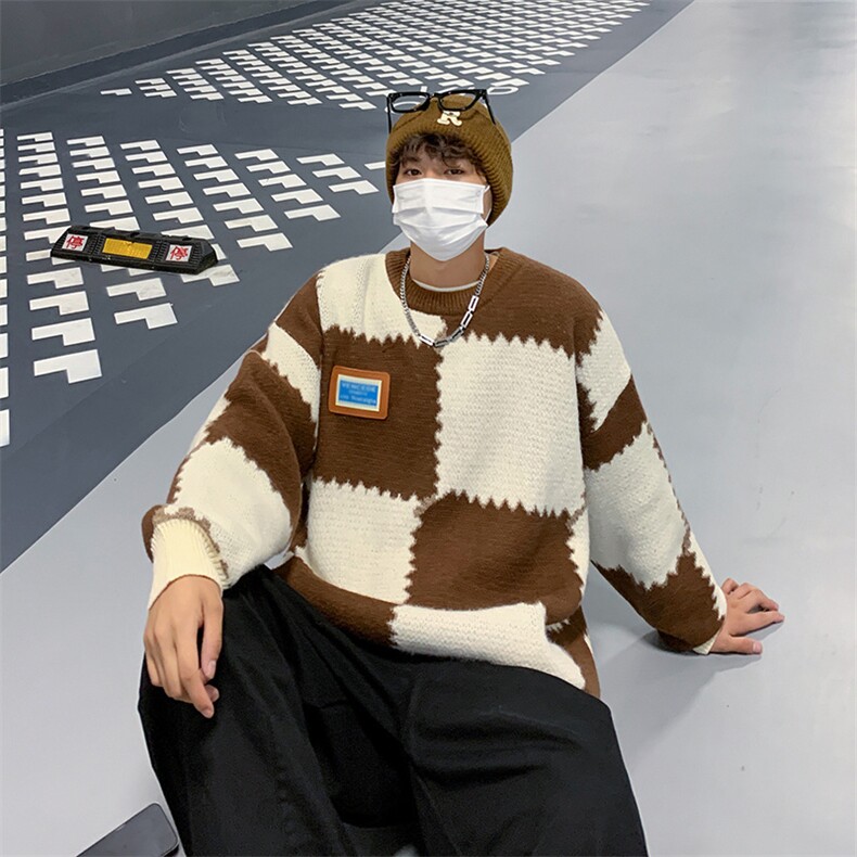 秋冬季情侣慵懒风宽松毛衣男条纹套头日系保暖打底针织衫761/P40,男装T恤,星座506