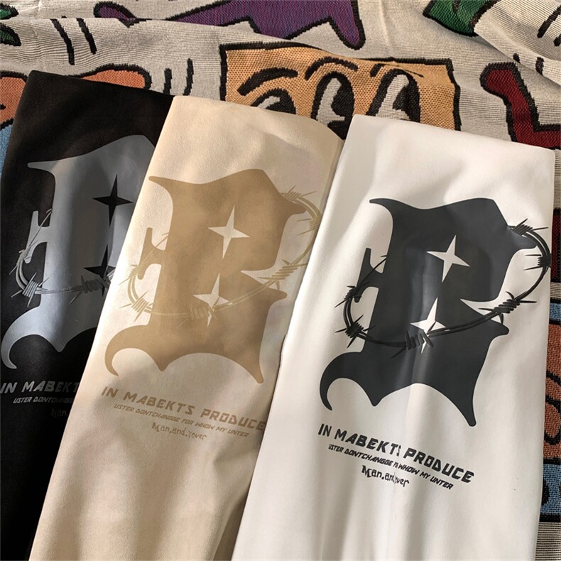美式复古麂皮绒重磅短袖t恤T9099-P35控48图片