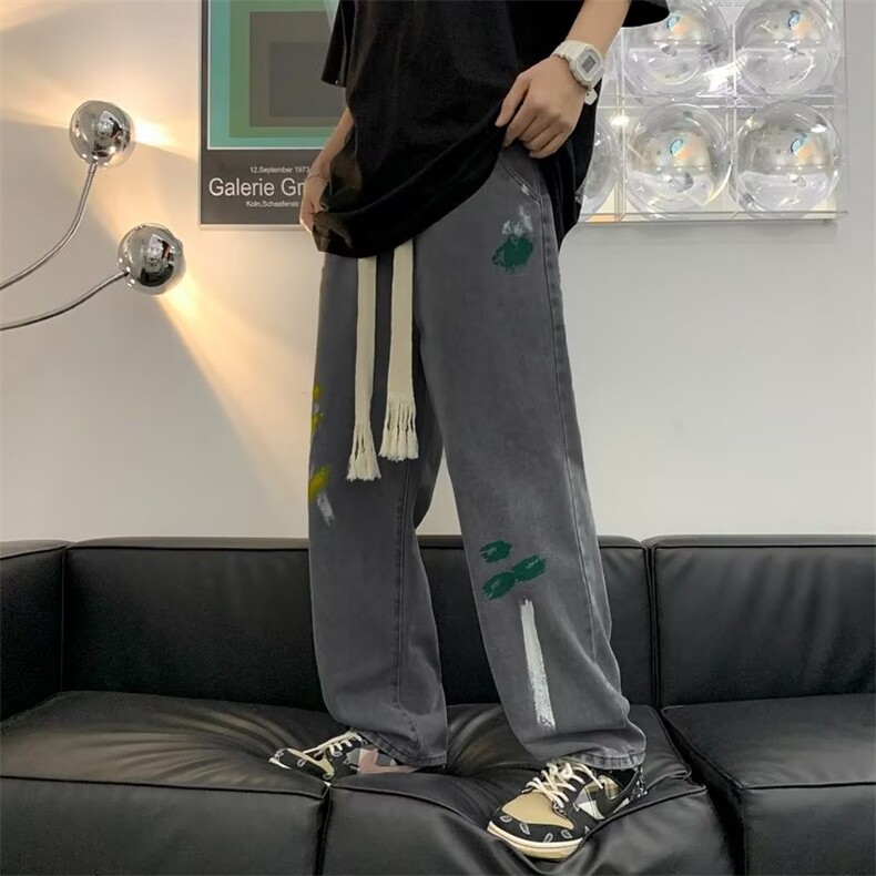 春季潮牌ins扎染老爹裤牛仔裤男直筒宽松垂感阔腿长裤AK98-P45,男装牛仔裤,星座1109-3
