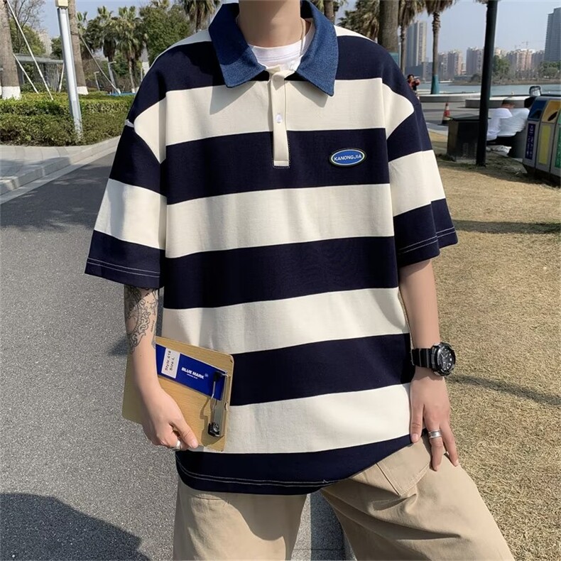 翻领短袖T恤男简约百搭休闲打底五分袖POLO衫AT13P28,男装Polo衫,星座1116-2