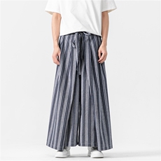 风条纹阔腿裤直筒休闲裤裙裤男改良汉服潮新中式D536/P75，男装民族服装，星座206（原A221）