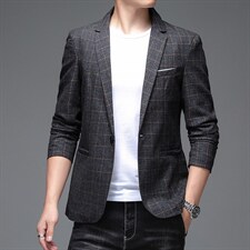 西装男士格子外套2023春季新款中青年休闲上衣西服爸爸装男装,男装西服,电商B212（原钱塘6029）