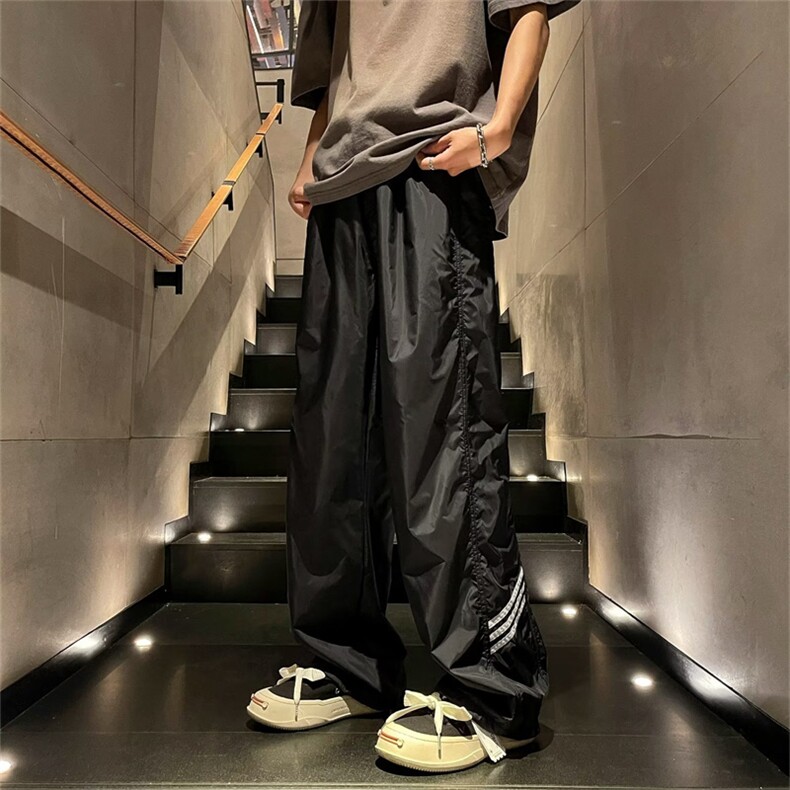 美式潮牌条纹阔腿长裤男高街运动裤ins直筒宽松休闲裤QK320-P32,女装休闲裤,星座1008-1