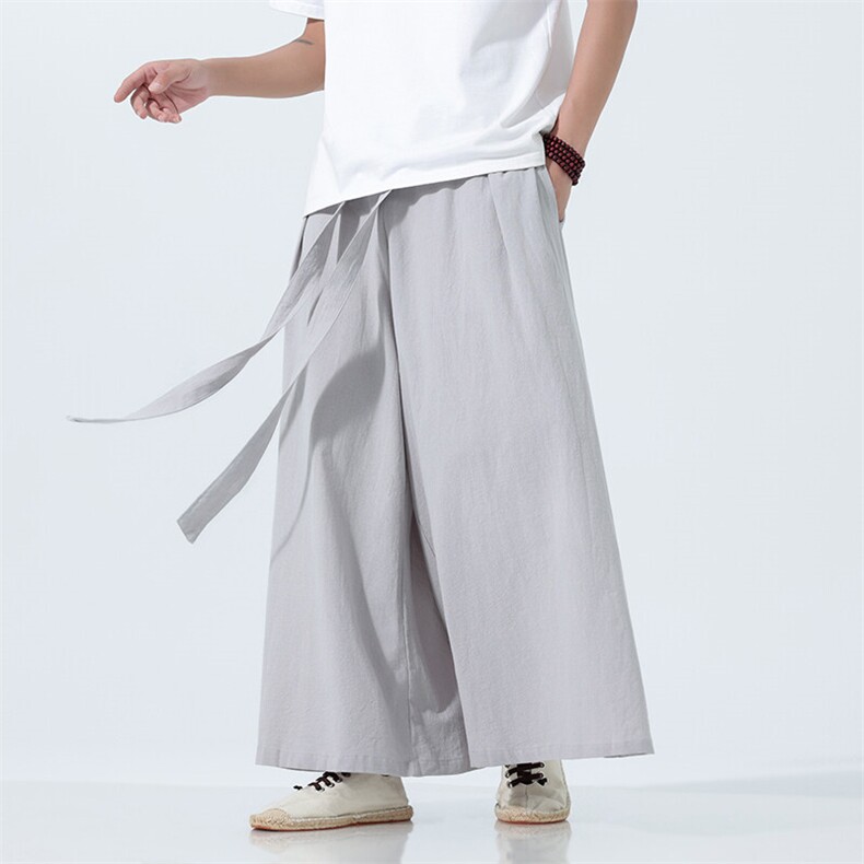 2025汉服唐装宽松阔腿裤风棉麻透气阔腿裤A057-K371-P55，男装民族服装，电商A057B