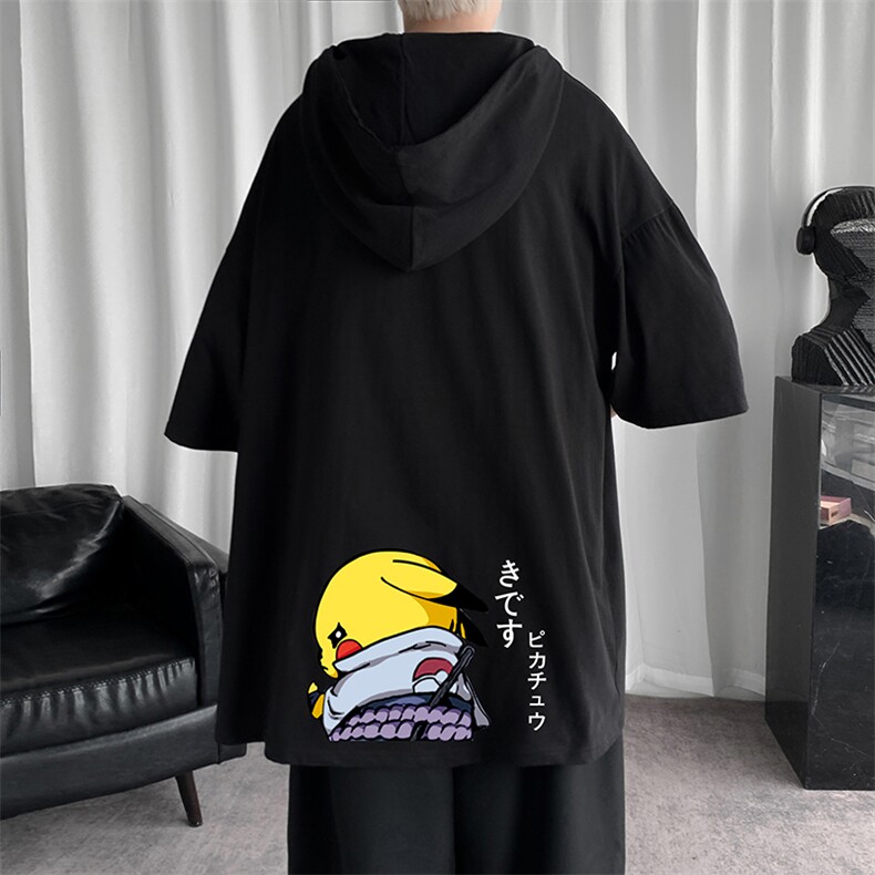LD54036-P45连帽短袖t恤男大码胖子带帽五分袖中袖,男装T恤,电商A040