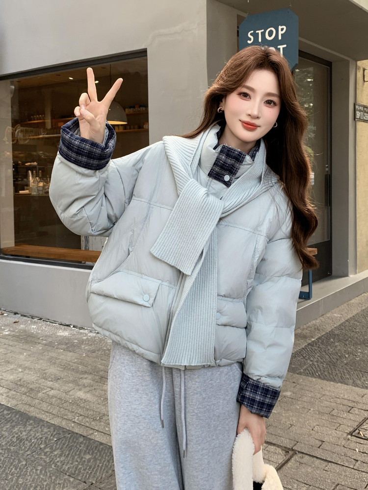 现货新款独特超好看短款羽绒服女款冬季立领面包服小个子羽绒外套,女装羽绒服,韩然一族
