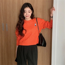 春秋韩版针织衫女套头圆领短款宽松百搭打底衫毛衣，女装针织衫/毛衣，佳弈羊绒