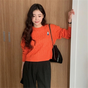 春秋韩版针织衫女套头圆领短款宽松百搭打底衫毛衣图片