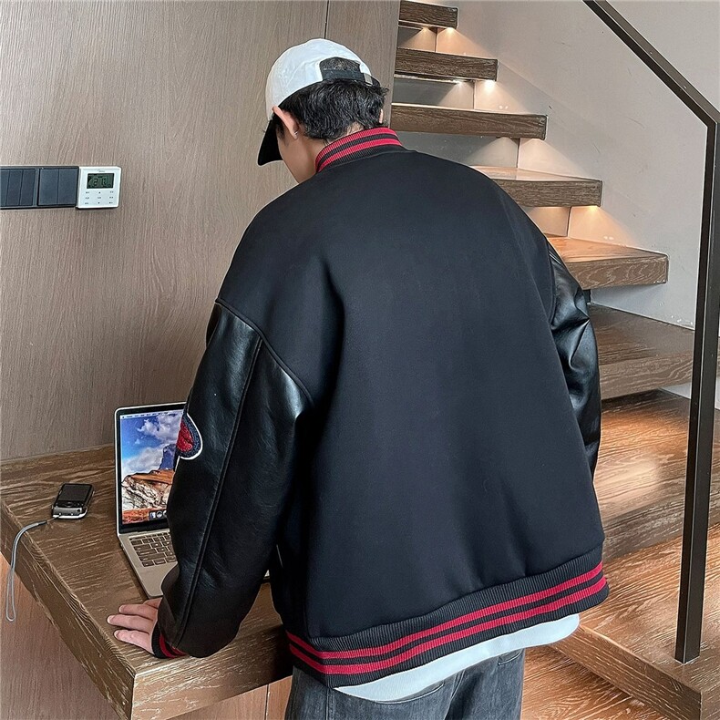 胖胖哥520g美式刺绣棒球服外套男款秋季复古大码宽松飞行员夹克,男装夹克,星座208-5