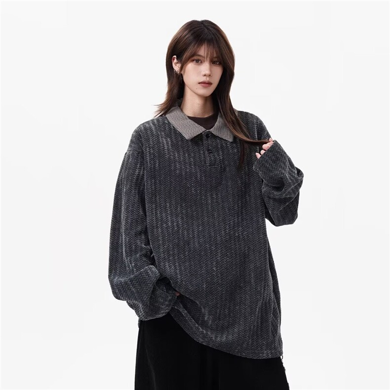 1506-1/WX33601/P47潮牌港风拼色长袖衫男刺绣字母复古半拉链卫衣，男装卫衣，星座1506-1