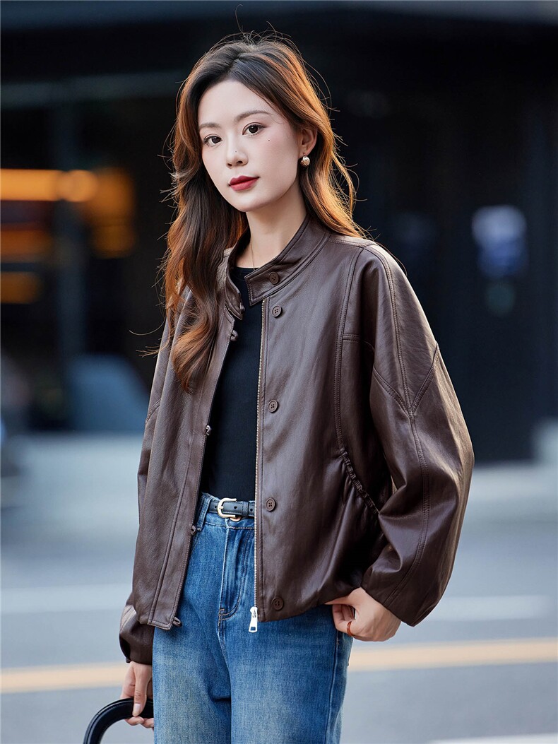 短款皮衣外套女款春秋2025新款韩系休闲复古简约显瘦百搭夹克上衣,女装短外套,靓衣阁