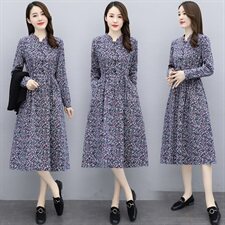 欣贝拉新款长袖碎花连衣裙XBL098优雅显瘦，女装连衣裙，欣贝拉