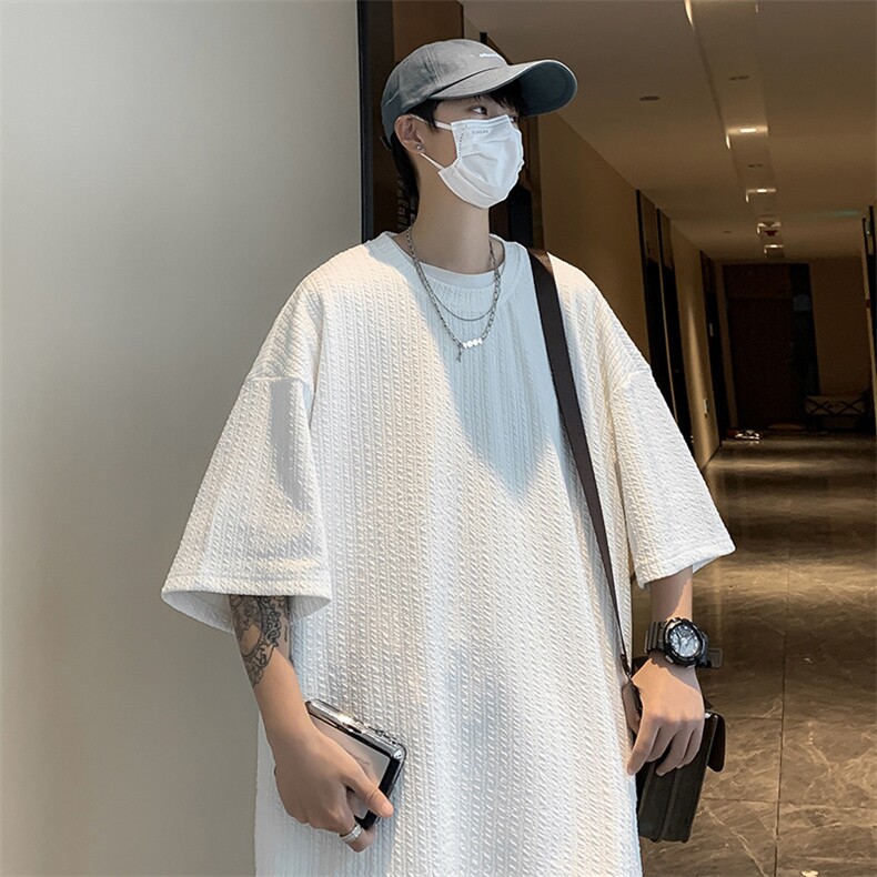 2025夏季新款宽松大蛇布纯色潮流五分袖T恤T238P35,男装T恤,星座1108