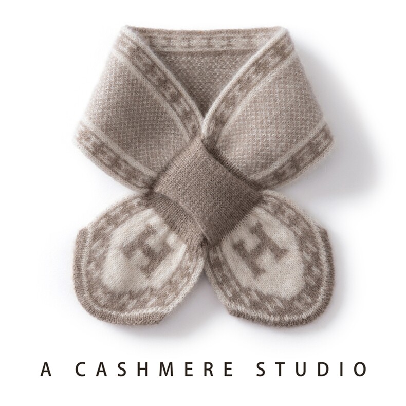 2025年秋季新款提花针织羊绒小围脖时尚休闲通勤百搭，围巾，臻歆羊绒