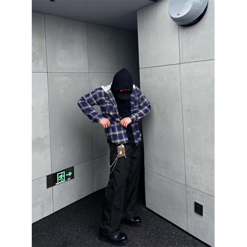 【有货】假两件美式复古连帽长袖衬衫外套男女同款8159HH-特P50,男装衬衫,星座1007（原301D）
