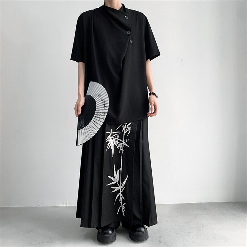 高街现货延续新中式暗黑系堆堆领短袖T恤CS29-P60-控88,男装T恤,电商A021