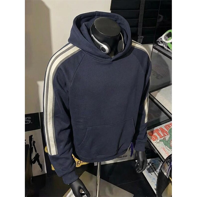 高品质春装新款男女美式高街宽松纯色拼接织带撞色连帽卫衣FM18,男装卫衣,电商A486