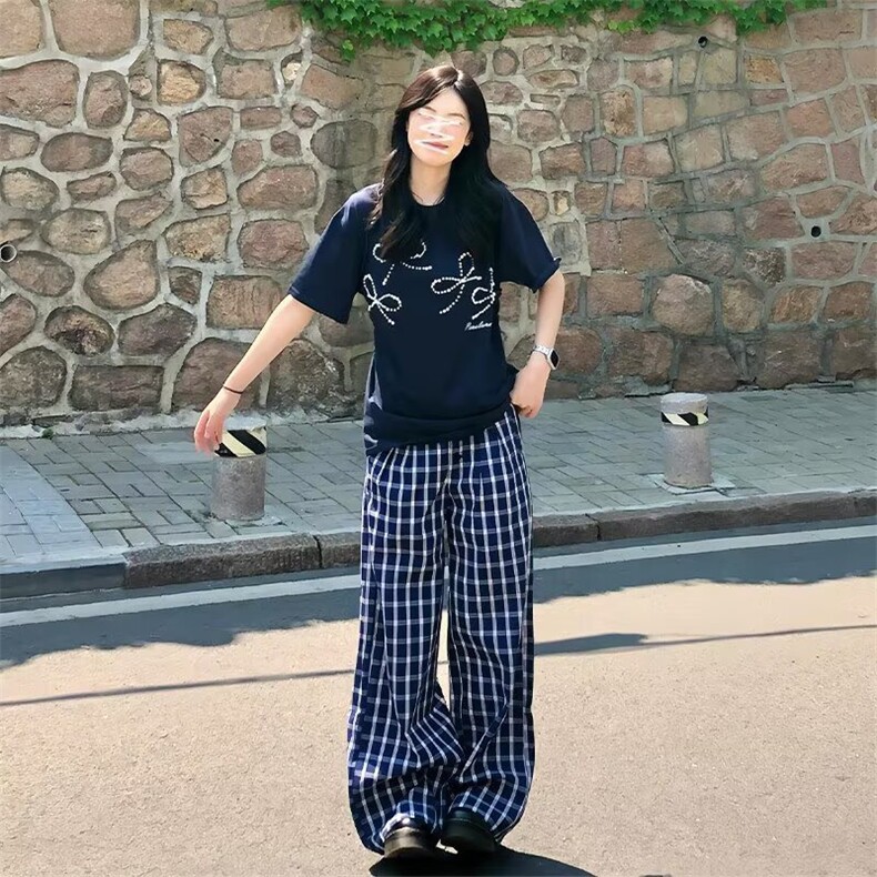 小众设计感珍珠蝴蝶结钉珠短袖T恤女夏oversize宽松潮情侣上衣,男装T恤,星座1210-1