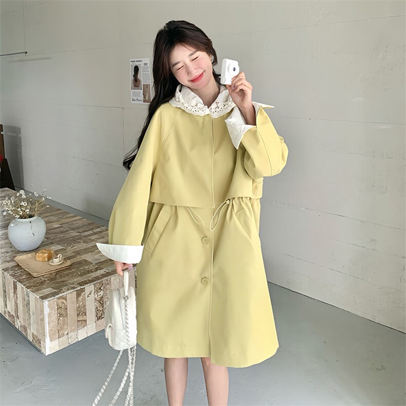 上新！2c113-8862-p195-k288时尚假两件拼接蕾丝帽风衣,女装风衣,2C113