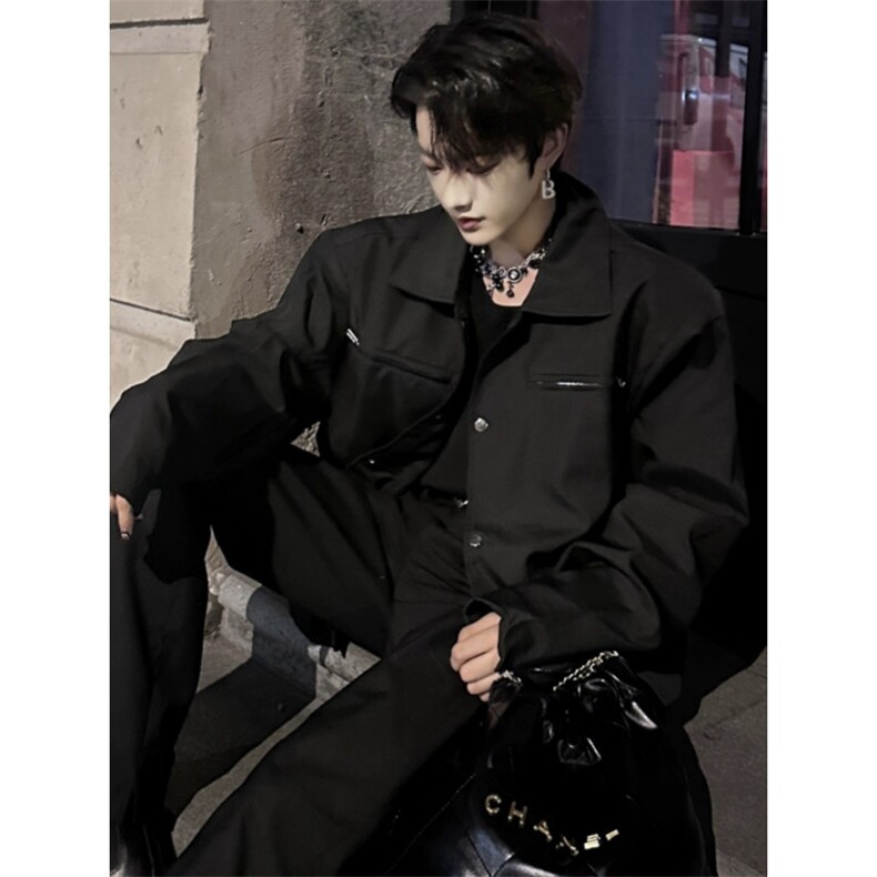 1506-1/QS33690/P64男模穿搭短款垫肩高级感痞帅夹克男生酷帅套装，男装夹克，星座1506